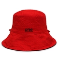 Red cotton bucket hat with black 'one' embroidery and side strap attachment hooks - Red