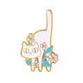 Schattige witte kat emaille pin met roze bloemen en blauwe bladeren goud - Zittende Witte Kat Met Bloemen Stijl (CC1028)