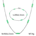 Silver stainless steel jewelry set with green cylindrical charms for women - Necklace / Steel (Green Beads)