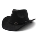 Dettaglio cappello da cowboy nero in scamosciato con conchos vintage e cordoncino - M (56-59cm) / Scamosciato Nero