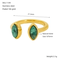 18K gold plated stainless steel open ring featuring two marquise green natural stones - Gold With Green Marquise Natural Stone (ZR1149G)