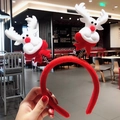 Cute Christmas headband with red plush band and spring-mounted white reindeer dolls - Thick Spring Deer