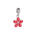 Five-petal cherry blossom pendant in red enamel with silver metallic frame for DIY bracelets - Red Silver Five-Petal Flower