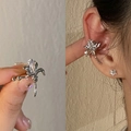 Silver flower ear cuff featuring a drop-shaped clear zircon for non-pierced ears - MY35302-Silver Floral Water Drop Zircon Single