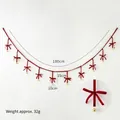 180cm red velvet Christmas garland with handmade bows and golden bells for tree decor - Burgundy