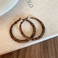 Macro shot of leopard print flocked leather hoop earrings on a textured book surface - 10# Silver Pin - Brown - Round (Suede Leopard)