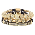 4-piece men's luxury bracelet set with gold crown and black zircon beads on white background - Gold Crown 3-Piece Set