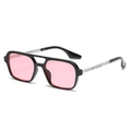 Lunettes de soleil rétro à monture noire, verres roses et branches en métal argenté - Monture Noire Rose