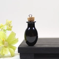 Mini oval black glass wishing bottle pendant with cork stopper and metal loop for DIY crafts - Black Oval Bottle With Eye Screw Cork
