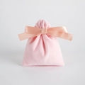 Pink velvet jewelry pouch with satin ribbon bow for elegant gift packaging storage - 7x9cm / Pink With Pink Ribbon