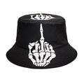 Reversible black bucket hat with white skeleton finger graphic for street style - M (56-58cm) / Black Skeleton Finger Print
