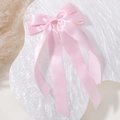 Pink double-layered satin ribbon bow hair clip for girls on decorative white cloud base - Pink (11)