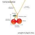 Dettaglio con dimensioni della collana ciliegia in acciaio inossidabile placcato oro 18k - Collana Ciliegia Rosso Arancio Oro