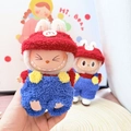 Labubu doll clothing in Mario style with red hat and blue overalls accessory - Mario Style Figure Charm / First And Second Generation Keychains Are Compatible With La Cloth Dolls. Dolls Not Included.