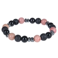 Pink and black volcanic stone beaded bracelet with 8mm volcanic rocks and metal spacers - Red Wood Grain Texture Bracelet