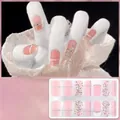 Pink and white Christmas gel nail wraps with glitter and silver sparkle detail, model CS-416 - CS416