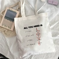 White canvas tote bag with creative 'All You Need Is Love' math formula prints - Math Heart LOVE