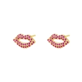 Orecchini a lobo labbra in argento S925 con zirconi rosso rosa e finitura dorata - Labbra dorate