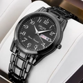 Luminous waterproof quartz watch for men with black metal strap and day-date display - Gunmetal Tone
