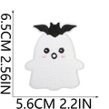 Size chart showing dimensions of embroidered white ghost patch with black bat detail - No.15 (Large)