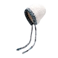 Bonnet en peluche épaisse à oreillettes beige et bleu-gris à texture marbrée - Blanc Cassé