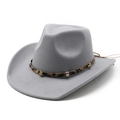 Detail of grey wool cowboy hat featuring leopard print band and golden star studs - M (56-58cm) / Gray