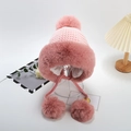 Pink winter knit hat with cute plush faux fur pom poms and earflaps for women - Chic Style Plush Hat / Pink