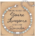 4mm natural stone beaded bracelet with light blue beads and silver charms on card - Awesome Card Style / With Card / Amazonite