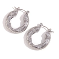 Chic silver stainless steel hoop earrings with hammered texture for women - Hammered Flat Hoop Earrings - Steel