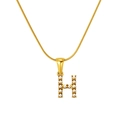 Gold-plated stainless steel snake chain necklace with pearl-encrusted letter H pendant - H (S-P149-H)