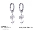 Silver stainless steel daisy flower hoop earrings with size and weight measurements - Chrysanthemum