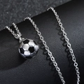 Polished silver stainless steel chain with a black and white soccer ball pendant - O-Chain Soccer (Black & White)