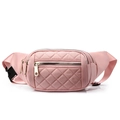 Pink quilted nylon waist bag with diamond pattern, gold zippers and adjustable strap - Pink