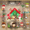 Christmas window stickers set featuring Santa, reindeer, and snowflakes for glass decoration - HYC-93 Holiday Party Pals