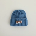 Knit baby beanie in greyish blue with NYC embroidery for autumn and winter warmth - 44-48cm(8M-2Y) / Blue NYC Knit