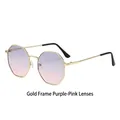 Gafas de sol octogonales de metal dorado con lentes degradadas violeta rosa - Marco Dorado Lentes Gris Rosa
