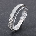 Detail of silver titanium steel hip hop bracelet with braided texture plate and magnetic clasp - Steel Color (KB102591-K)