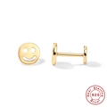 Golden S925 sterling silver smiley face stud earrings with 16G threaded flat back - Smiley Face (Style 4) / Gold