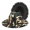 Detail of wide brim fedora hat featuring multi-color camouflage wool felt and stitching - M (56-58cm) / Dark Green