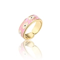 Detail eines verstellbaren rosa Evil Eye Rings in Goldoptik mit Emaille - Einstellbar Offen / Gold/Rosa