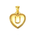 Polished gold plated titanium steel heart pendant necklace featuring the letter U - Heart Initial U Pendant (SP151G-U)