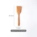 Handcrafted teak wood square curved spatula with 30.5cm long handle and natural grain - Curved Square Spatula