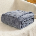 Folded gray waffle texture checkered fleece blanket on cozy soft cream sofa background - Lake Blue