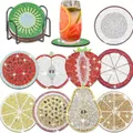 Σετ 8 σουβέρ DIY diamond painting με φρουτώδη σχέδια και μαύρη μεταλλική βάση στήριξης - A-23 Φέτες Φρέσκων Φρούτων