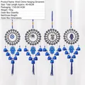 Turkish Evil Eye wind chime with Hamsa hand and owl pendants in silver and blue - Elephant And Owl Style (1027风铃)