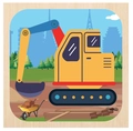 Wooden 3D toddler puzzle featuring a yellow excavator and construction scene - Excavator