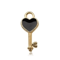 Golden heart lock charm with black enamel inlay and small heart detail for DIY jewelry - Black Key