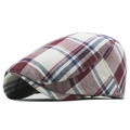 Classic cotton plaid beret with red, navy, and white checkered pattern and adjustable brim - Adjustable / Red Plaid