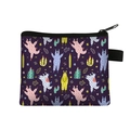Deep purple alpaca and cactus print kids coin purse with zipper and lanyard strap - Deep Purple Full Print Cartoon Alpaca
