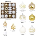 Set of 44 gold and white Christmas ornaments featuring snowflake and reindeer patterns - Champagne Gold & White Style